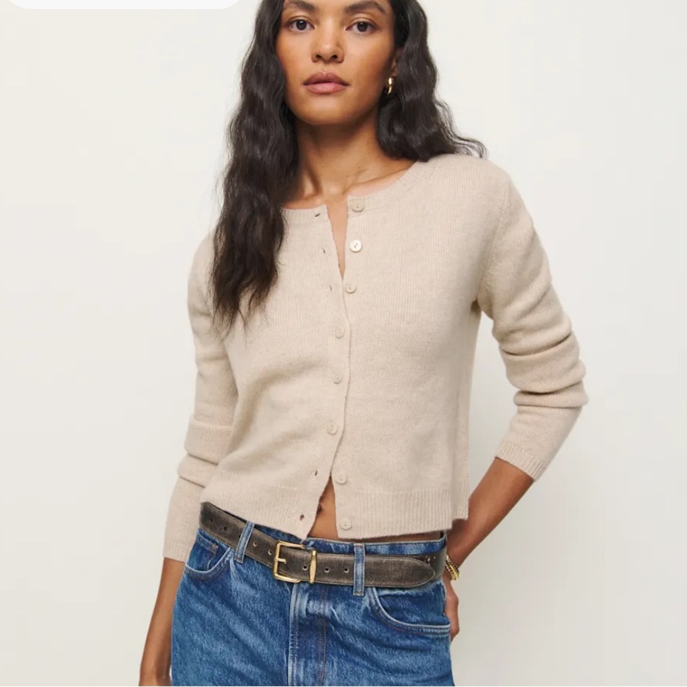 Reformation Clara Cashmere Crew Cardigan Natural - Size S